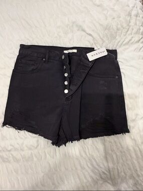 PacSun Black High-Rise Button-Fly Distressed Jean Shorts